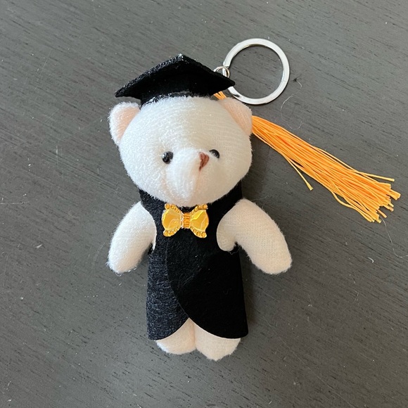 Graduate Grad Teddy Bear 4.5" Stuffed Animal Black Robe Gold Tassel Hat Keychain - Picture 1 of 4